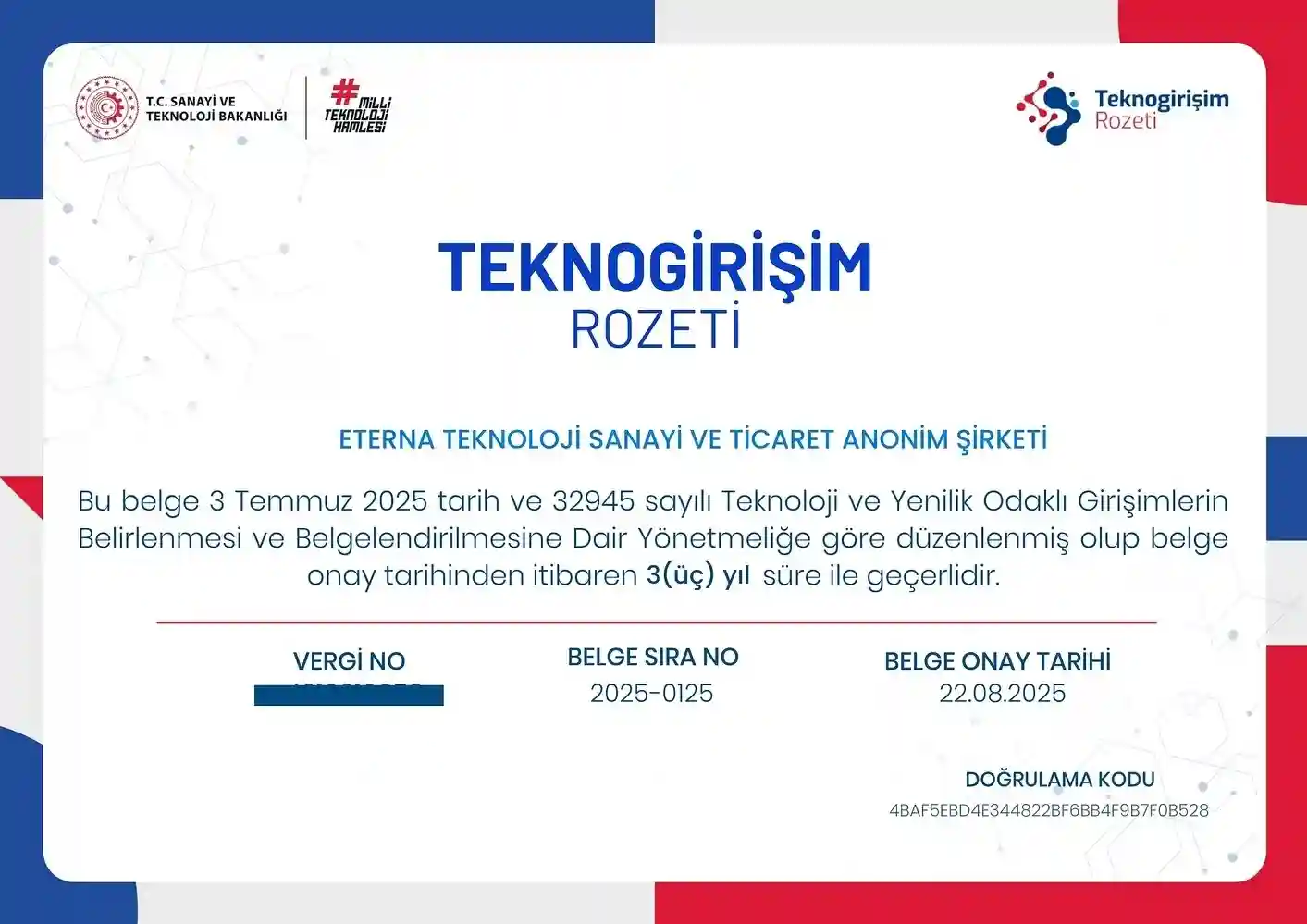 Teknogirişim Rozeti - Eterna Teknoloji Başarı Hikayesi