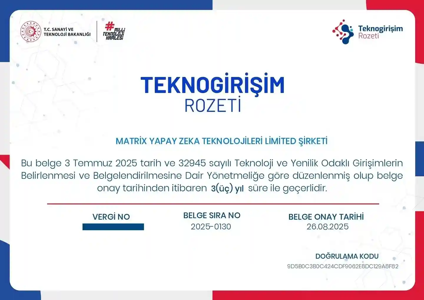Teknogirişim Rozeti - Matrix Yapay Zeka Başarı Hikayesi