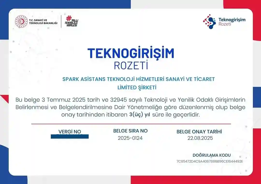 Teknogirişim Rozeti - Spark Asistans Teknoloji Başarı Hikayesi